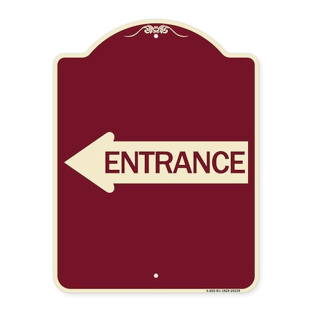 Designer Series Left Arrow Entrance, Burgundy Heavy-Gauge Aluminum Architectural Sign
